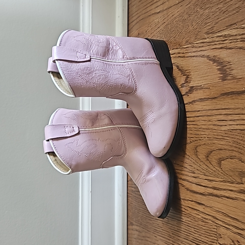 Girls Pink Leather Cowgirl Boots size 8